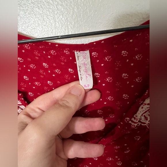 FREE PEOPLE Red Paisley Bell Sleeve Mixed Print Tunic Dress Size S Boho Festival - Picture 4 of 6